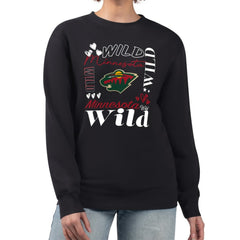 NHL Black Minnesota Wild G-III 4Her by Carl Banks Women's Collage Graphic Fleece Long Sleeve Pullover Sweatshirt
