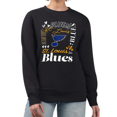 NHL Black St. Louis Blues G-III 4Her by Carl Banks Women's Collage Graphic Fleece Long Sleeve Pullover Sweatshirt