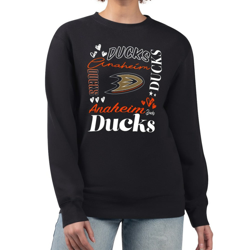NHL Black Anaheim Ducks G-III 4Her by Carl Banks Women's Collage Graphic Fleece Long Sleeve Pullover Sweatshirt