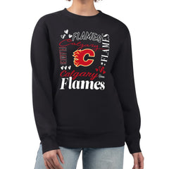 NHL Black Calgary Flames G-III 4Her by Carl Banks Women's Collage Graphic Fleece Long Sleeve Pullover Sweatshirt