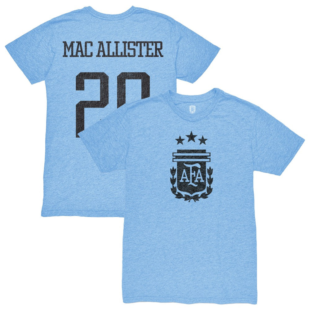 Alexis Mac Allister Argentina National Team 1863FC Player Retro Tri-Blend T-Shirt - Light Blue