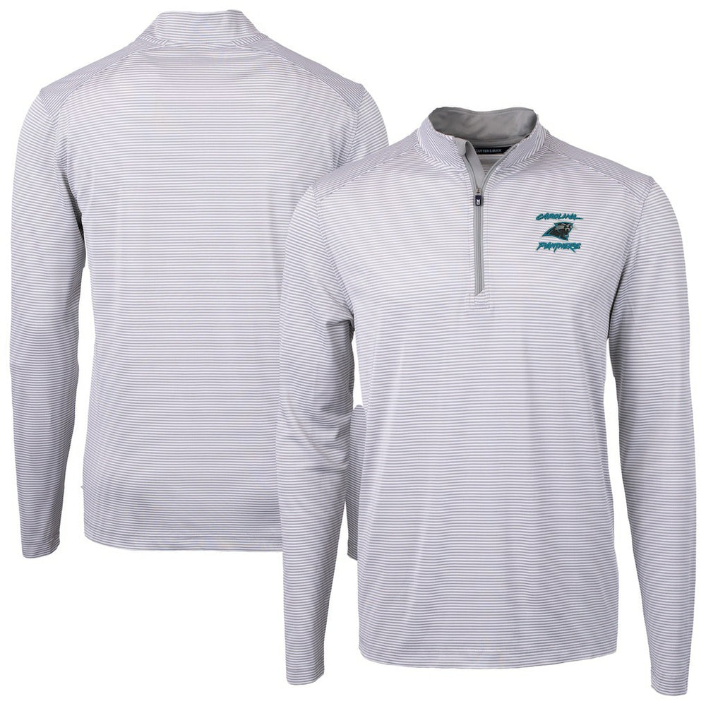Cutter & Buck Virtue Eco Pique Micro Stripe Recycled Quarter-Zip Jacket - Carolina Panthers