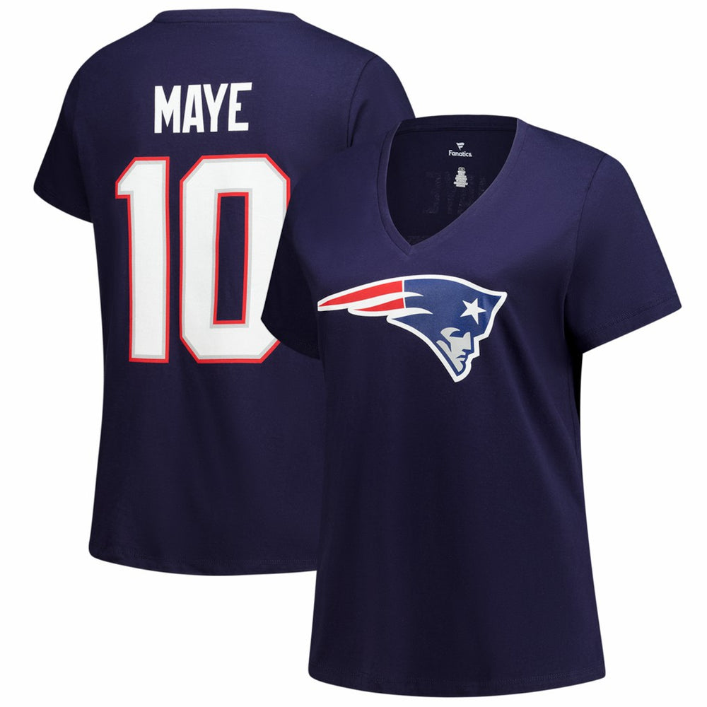 Drake Maye Women's Plus Size Name & Number V-Neck T-Shirt - New England Patriots