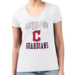 MLB Cleveland Guardians G-III 4Her by Carl Banks Women's Super-Slim Fit Lightweight Team Logo Graphic V-Neck T-Shirt