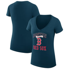 MLB Boston Red Sox G-III 4Her by Carl Banks Women's Super-Slim Fit Lightweight Team Logo Graphic V-Neck T-Shirt