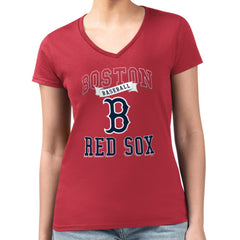 MLB Boston Red Sox G-III 4Her by Carl Banks Women's Super-Slim Fit Lightweight Team Logo Graphic V-Neck T-Shirt