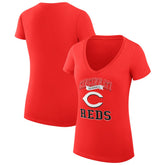 MLB Cincinnati Reds G-III 4Her by Carl Banks Women's Super-Slim Fit Lightweight Team Logo Graphic V-Neck T-Shirt
