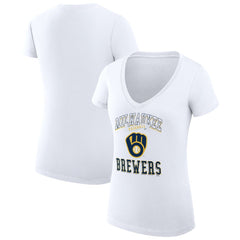 MLB Milwaukee Brewers G-III 4Her by Carl Banks Women's Super-Slim Fit Lightweight Team Logo Graphic V-Neck T-Shirt