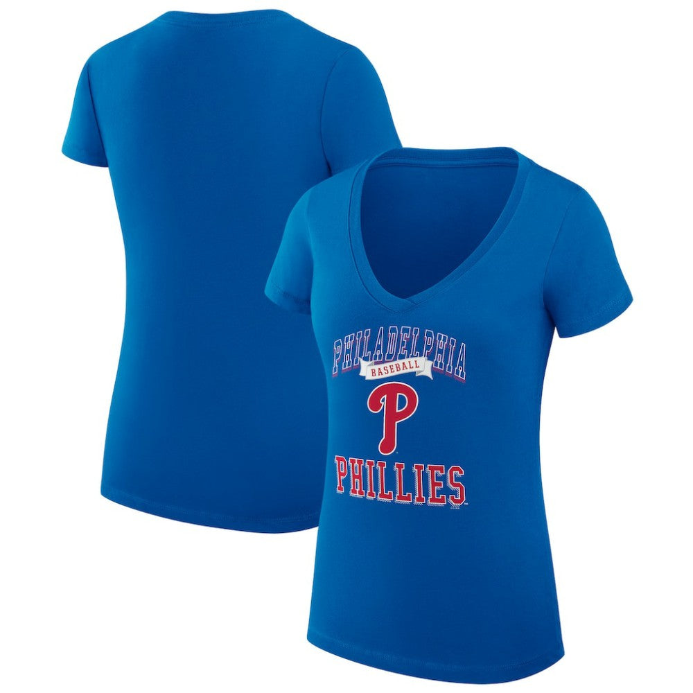 MLB Philadelphia Phillies G-III 4Her by Carl Banks Women's Super-Slim Fit Lightweight Team Logo Graphic V-Neck T-Shirt