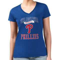 MLB Philadelphia Phillies G-III 4Her by Carl Banks Women's Super-Slim Fit Lightweight Team Logo Graphic V-Neck T-Shirt