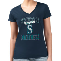 MLB Seattle Mariners G-III 4Her by Carl Banks Women's Super-Slim Fit Lightweight Team Logo Graphic V-Neck T-Shirt