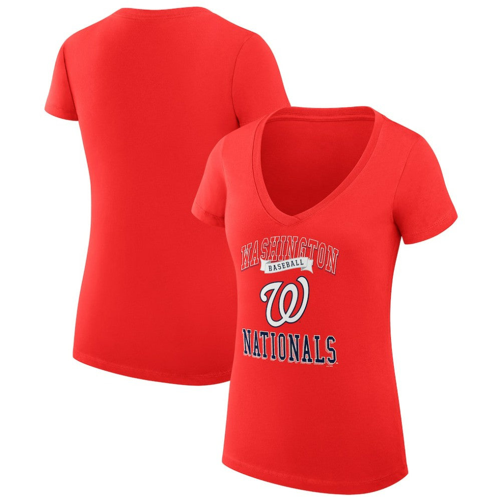 MLB Washington Nationals G-III 4Her by Carl Banks Women's Super-Slim Fit Lightweight Team Logo Graphic V-Neck T-Shirt
