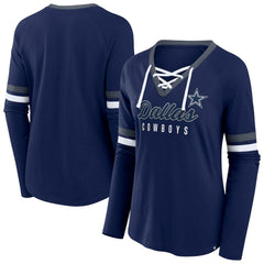 Women's Plus Size Won & Done Lace-Up V-Neck Long Sleeve T-Shirt - Dallas Cowboys