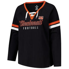 Women's Plus Size Won & Done Lace-Up V-Neck Long Sleeve T-Shirt - Cincinnati Bengals