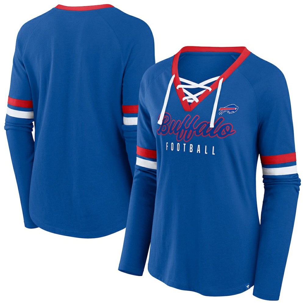 Women's Plus Size Won & Done Lace-Up V-Neck Long Sleeve T-Shirt - Buffalo Bills