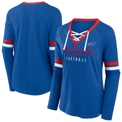 Women's Plus Size Won & Done Lace-Up V-Neck Long Sleeve T-Shirt - Buffalo Bills