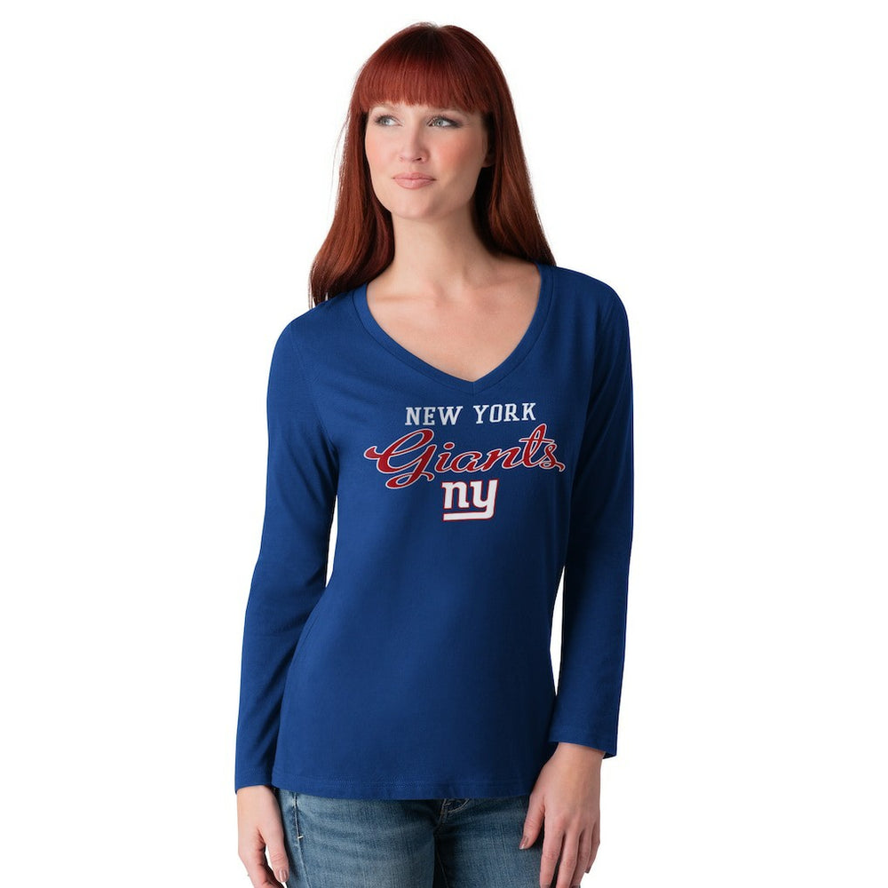 G-III 4Her by Carl Banks Women's Post Season Long Sleeve V-Neck T-Shirt - New York Giants