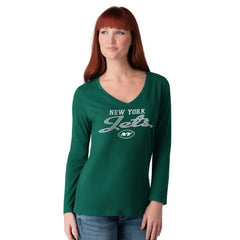 G-III 4Her by Carl Banks Women's Post Season Long Sleeve V-Neck T-Shirt - New York Jets