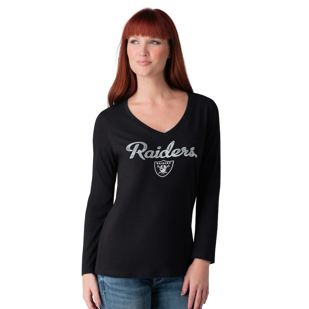G-III 4Her by Carl Banks Women's Post Season Long Sleeve V-Neck T-Shirt - Las Vegas Raiders