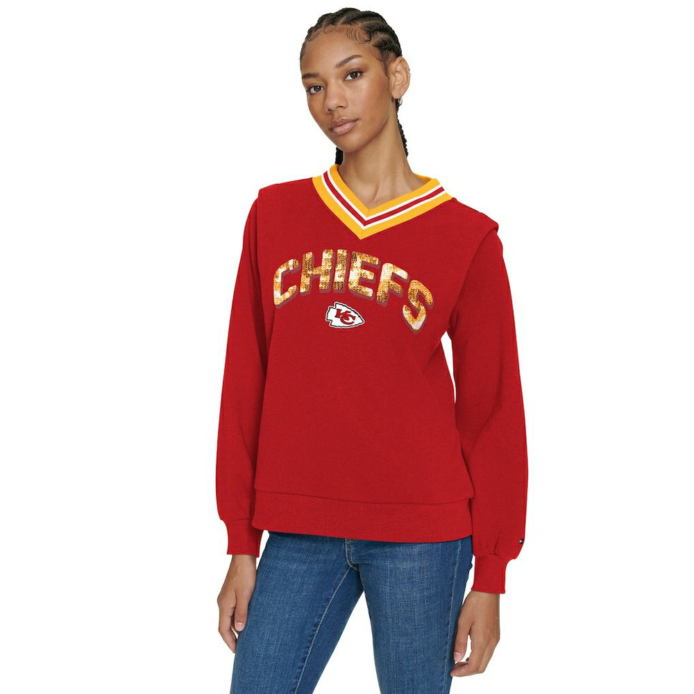 Tommy Hilfiger Women's Alice V-Neck Pullover Sweatshirt - Kansas City Chiefs