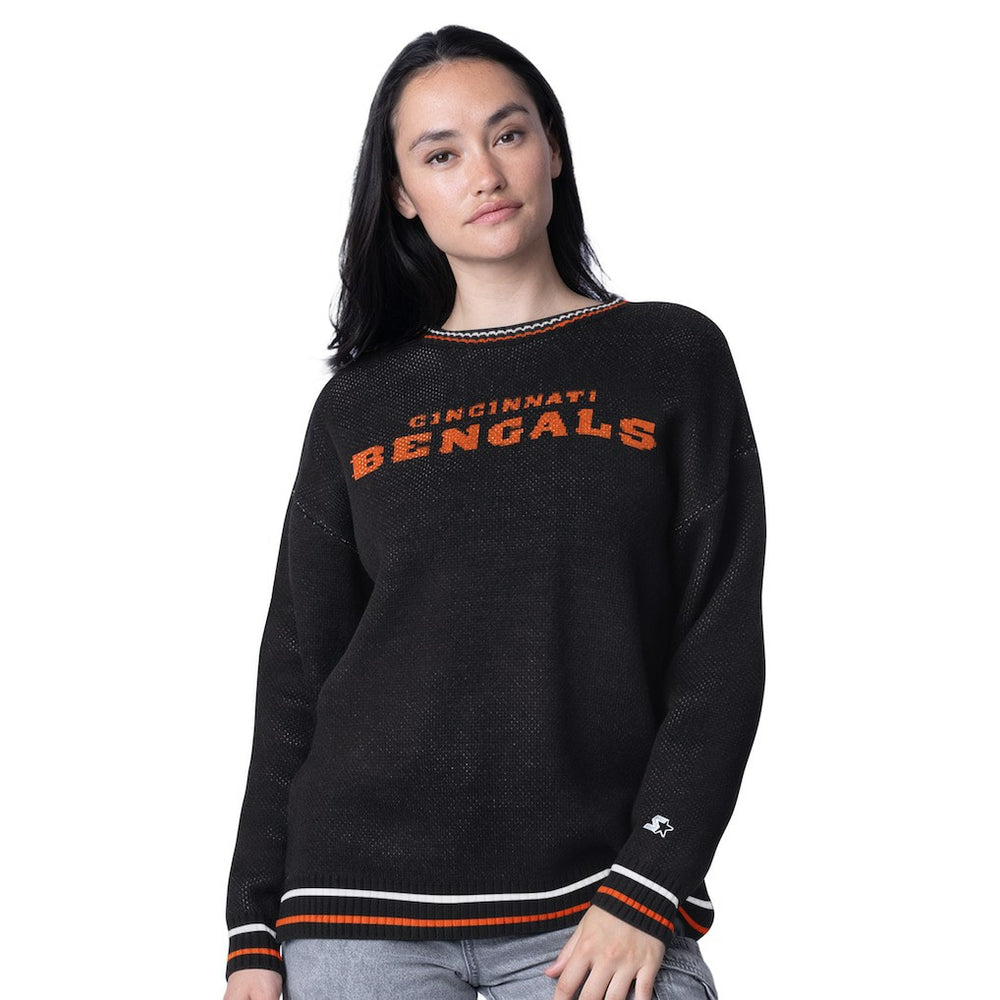 Starter Women's Oversized On the Ball Intarsia Knit Pullover Sweater - Cincinnati Bengals