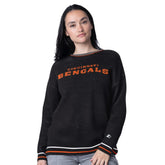 Starter Women's Oversized On the Ball Intarsia Knit Pullover Sweater - Cincinnati Bengals