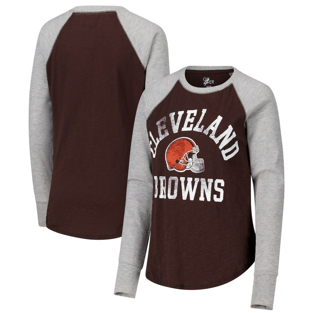 G-III 4Her by Carl Banks Women's Waffle Knit Raglan Long Sleeve T-Shirt - Cleveland Browns