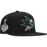 NHL Black San Jose Sharks Mitchell & Ness Core Top Spot Snapback Hat