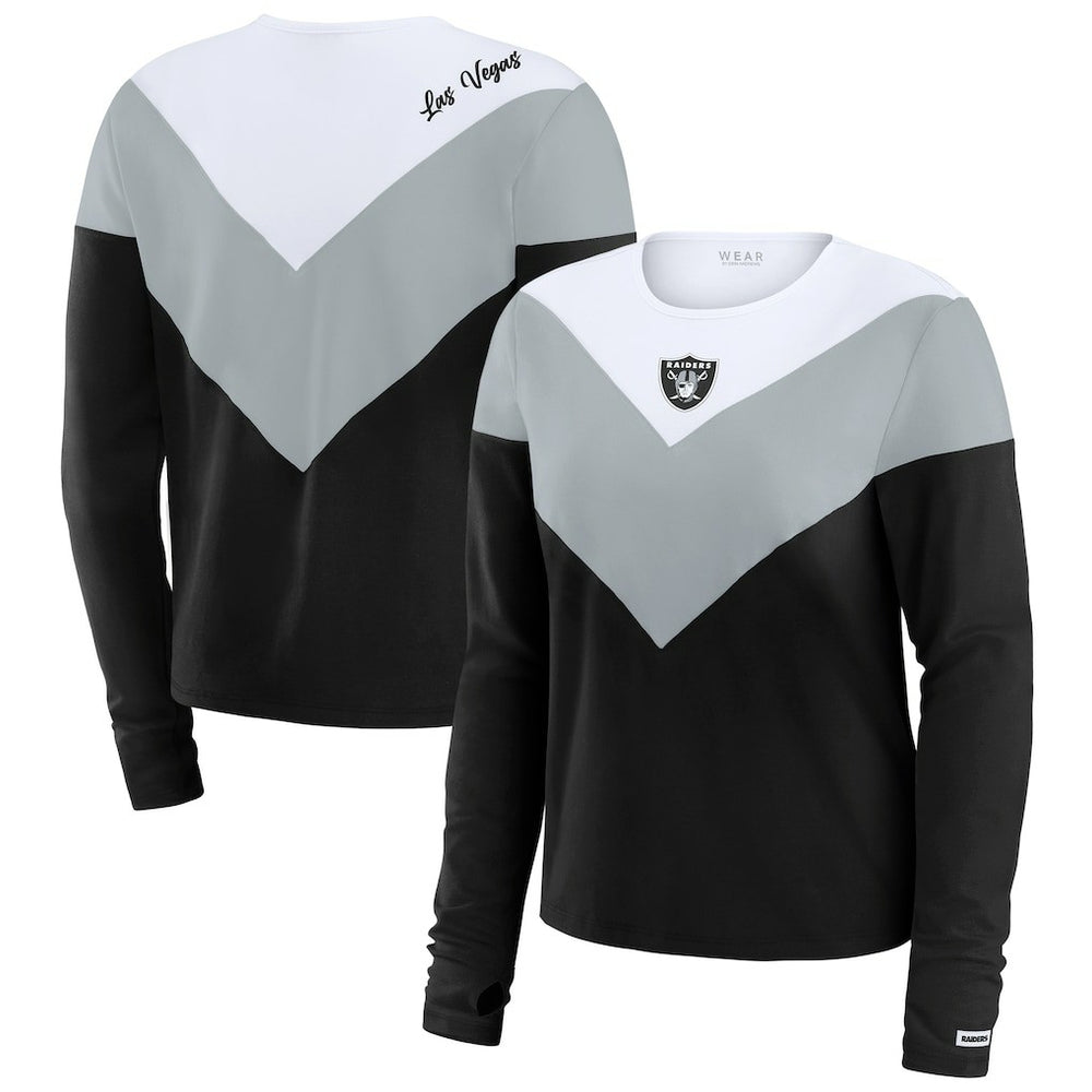 WEAR by Erin Andrews Women's Chevron Tri-Blend Long Sleeve T-Shirt - Las Vegas Raiders