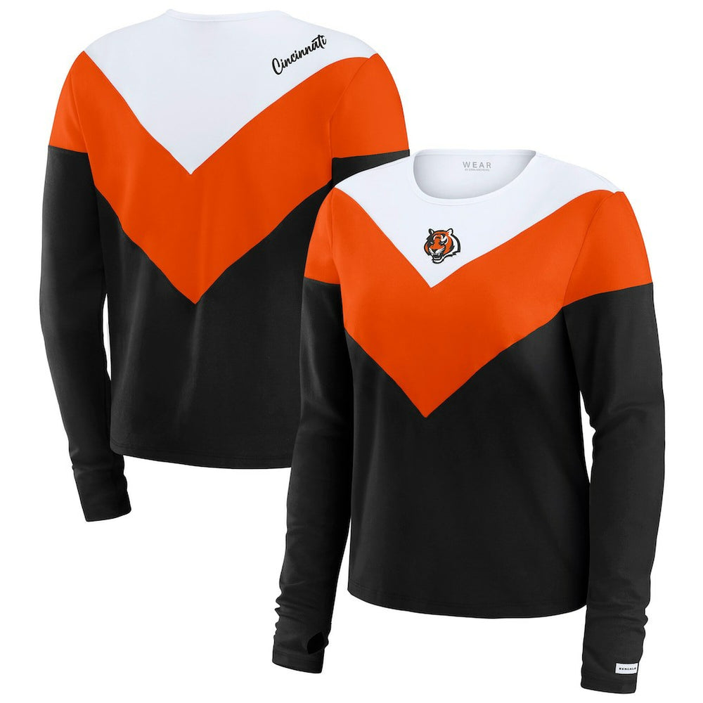 WEAR by Erin Andrews Women's Plus Size Chevron Tri-Blend Long Sleeve T-Shirt - Cincinnati Bengals