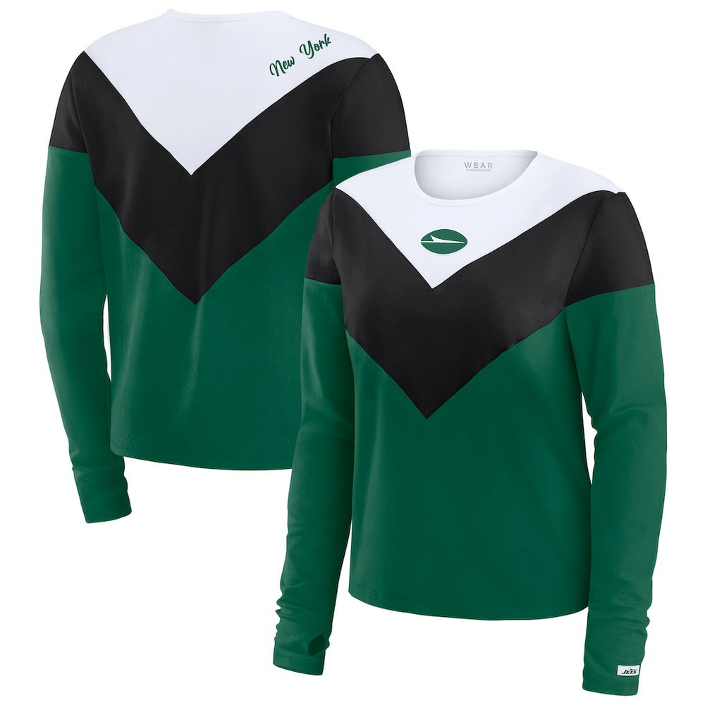 WEAR by Erin Andrews Women's Plus Size Chevron Tri-Blend Long Sleeve T-Shirt - New York Jets