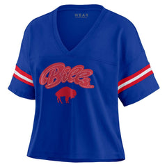 WEAR by Erin Andrews Women's Plus Size Color Block Boxy V-Neck T-Shirt - Buffalo Bills