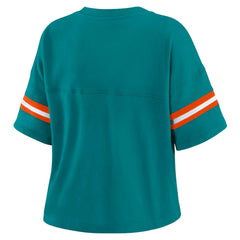 WEAR by Erin Andrews Women's Plus Size Color Block Boxy V-Neck T-Shirt - Miami Dolphins
