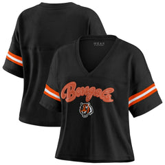 WEAR by Erin Andrews Women's Plus Size Color Block Boxy V-Neck T-Shirt - Cincinnati Bengals