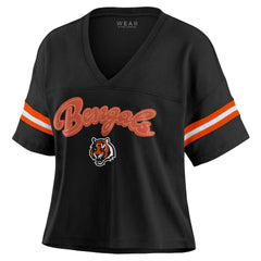 WEAR by Erin Andrews Women's Plus Size Color Block Boxy V-Neck T-Shirt - Cincinnati Bengals