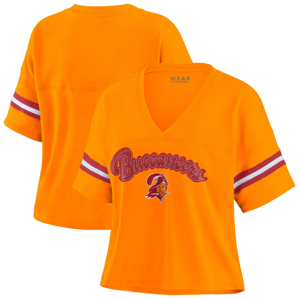 WEAR by Erin Andrews Women's Plus Size Color Block Boxy V-Neck T-Shirt - Tampa Bay Buccaneers