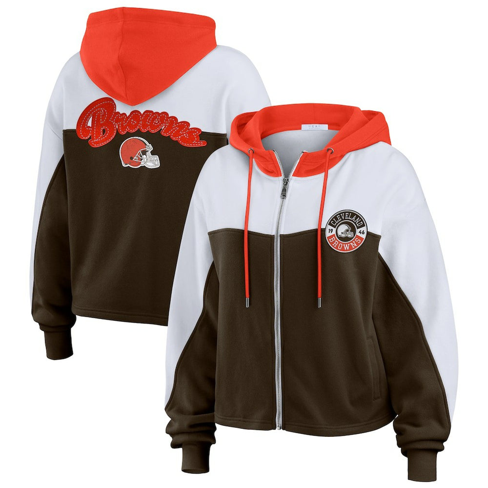 WEAR by Erin Andrews Women's Plus Size Color Block Full-Zip Hoodie - Cleveland Browns