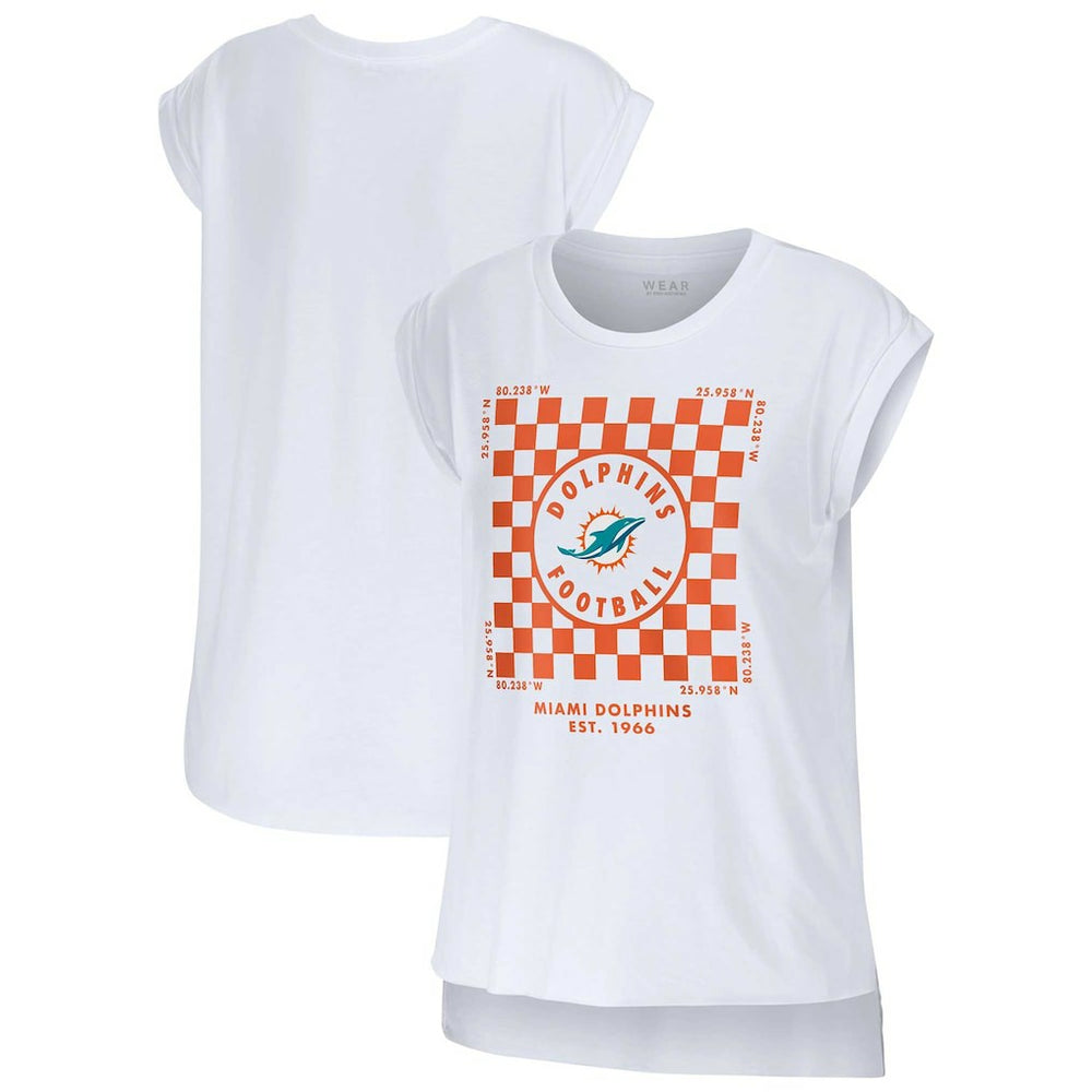 WEAR by Erin Andrews Women's Checker Muscle Tank Top - Miami Dolphins