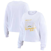 WEAR by Erin Andrews Women's Postcard Cropped Long Sleeve Top - Los Angeles Chargers