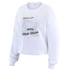 WEAR by Erin Andrews Women's Postcard Cropped Long Sleeve Top - New York Jets