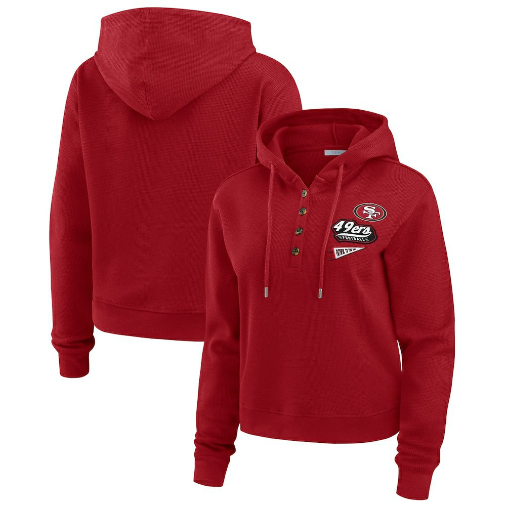 WEAR by Erin Andrews Women's Waffle-Knit Pullover Hoodie - San Francisco 49ers