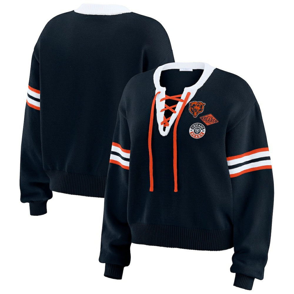 WEAR by Erin Andrews Women's Lace-Up Sweater - Chicago Bears