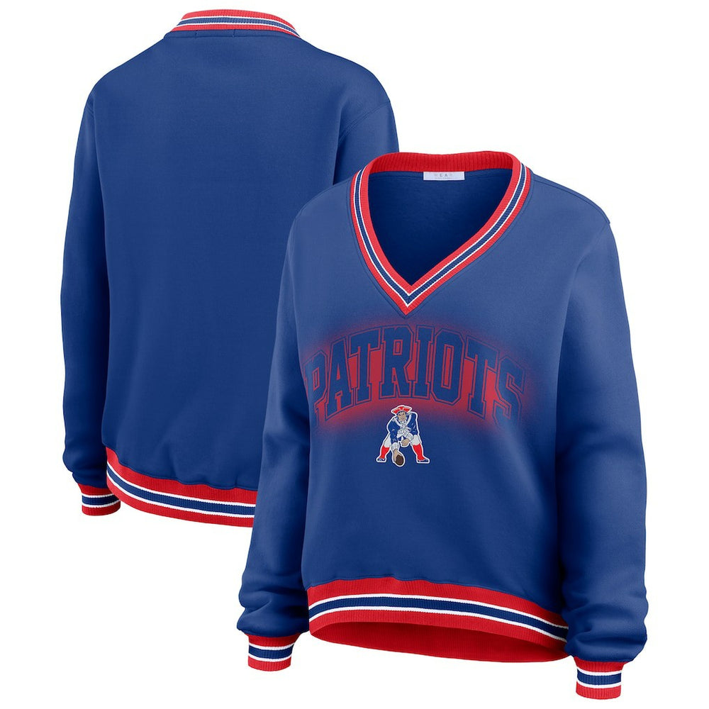 WEAR by Erin Andrews Women's Oversized Long Sleeve V-Neck Sweatshirt - New England Patriots