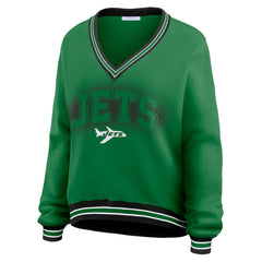 WEAR by Erin Andrews Women's Oversized Long Sleeve V-Neck Sweatshirt - New York Jets