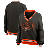WEAR by Erin Andrews Women's Oversized Long Sleeve V-Neck Sweatshirt - Cincinnati Bengals