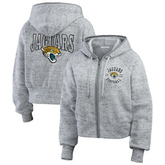 WEAR by Erin Andrews Women's Speckled Fleece Cropped Full-Zip Hoodie - Jacksonville Jaguars