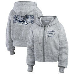 WEAR by Erin Andrews Women's Speckled Fleece Cropped Full-Zip Hoodie - Seattle Seahawks