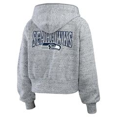 WEAR by Erin Andrews Women's Speckled Fleece Cropped Full-Zip Hoodie - Seattle Seahawks