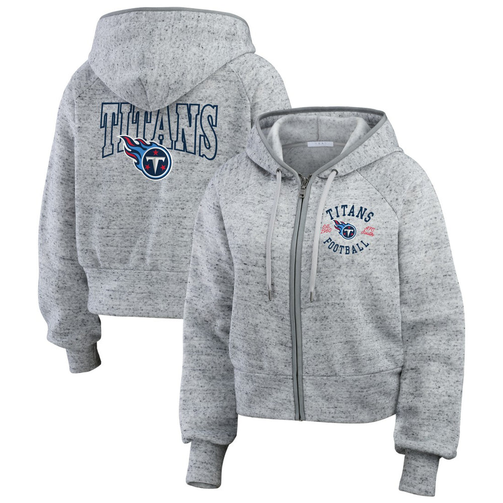 WEAR by Erin Andrews Women's Speckled Fleece Cropped Full-Zip Hoodie - Tennessee Titans