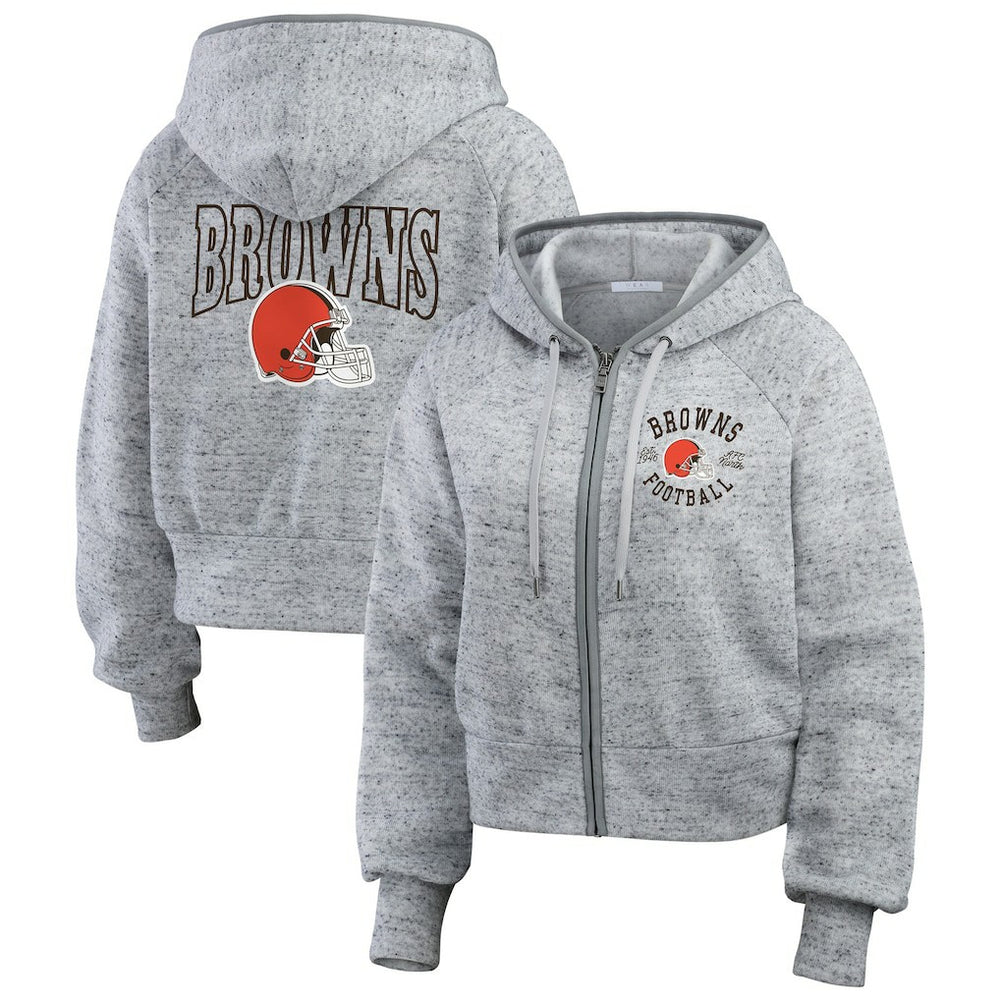WEAR by Erin Andrews Women's Speckled Fleece Cropped Full-Zip Hoodie - Cleveland Browns